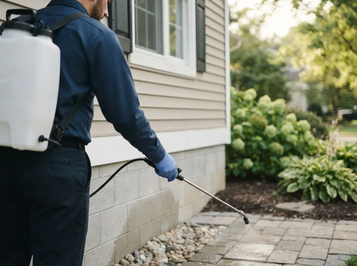 Pest control technician inspecting a home in Aurora, NC